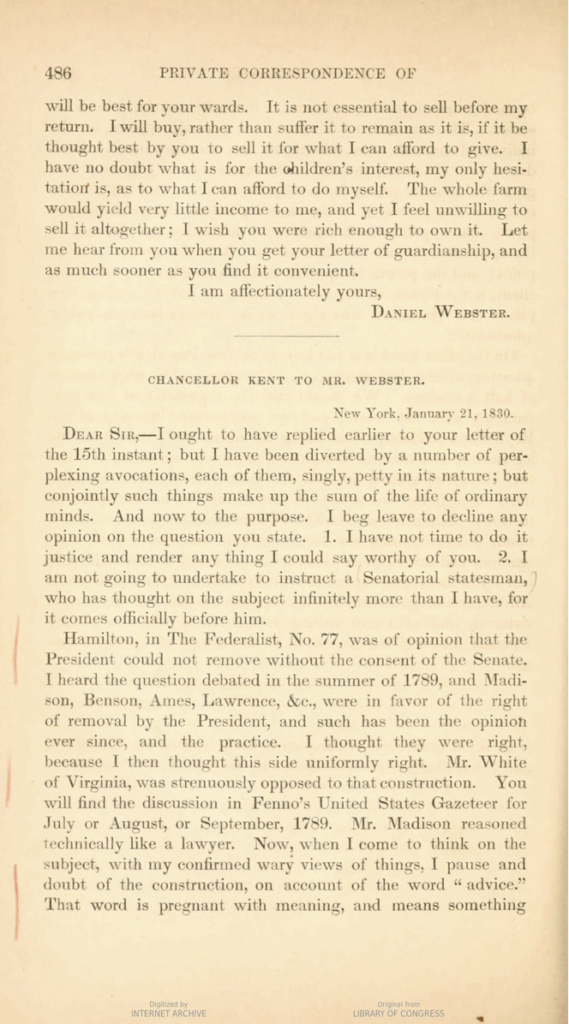 Chancellor James Kent on Hamilton’s Federalist No. 77 and Modern Academic Commentary