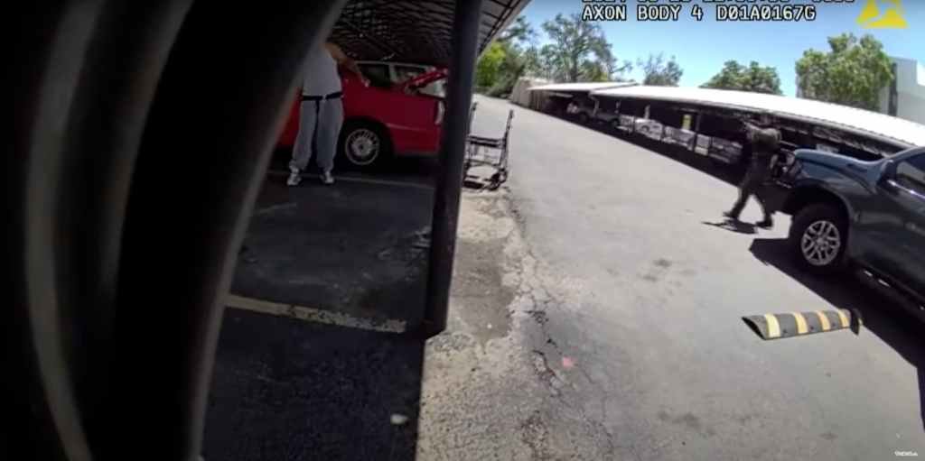 A screen capture from edited bodycam footage of the fatal police shooting of 37-year-old Kilyn Lewis.