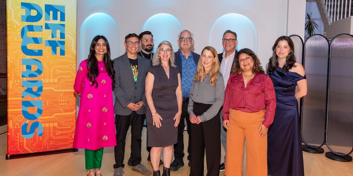 EFF staff and awardees at the 2025 EFF Awards ceremony
