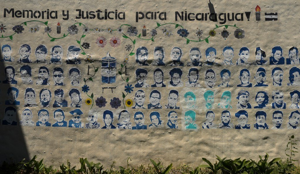 A mural of Nicaraguans killed during the country’s 2018 anti-government protests adorning a wall at the Nicaragua Nunca Más human rights organization in San José, Costa Rica. (Photo: AP Photo/Carlos Gonzalez) 