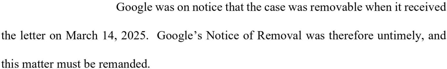 Google Missed Key Deadline in Suit Alleging Google’s AI Libeled Business, Court Holds