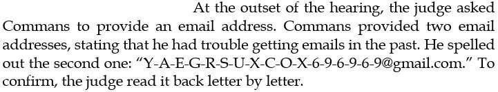 Defendant’s Giving E-Mail Address as Prosecutor’s Name + “suxcox696969@gmail.com” Isn’t Contempt of Court Defendant’s Giving E-Mail Address as Prosecutor’s Name + “suxcox696969@gmail.com” Isn’t Contempt of Court