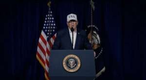 Frame grab from an eight minute statement made by United States President Donald J Trump that was released via his X account concerning the United States attack on Iran, on Saturday, February 28, 2026.