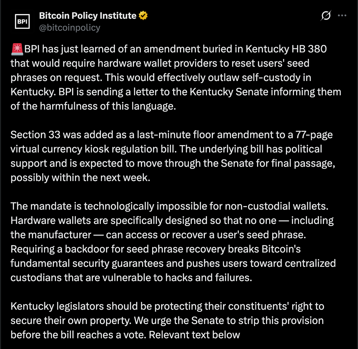 Bitcoin Regulation, Hardware Wallet, United States, Self Custody