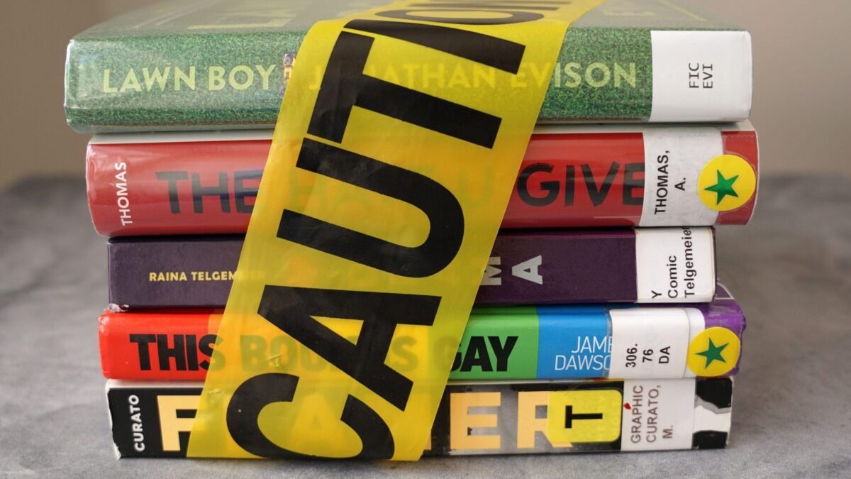 A stack of books frequently banned. Photo by: OnTheRun/Alamy In ...