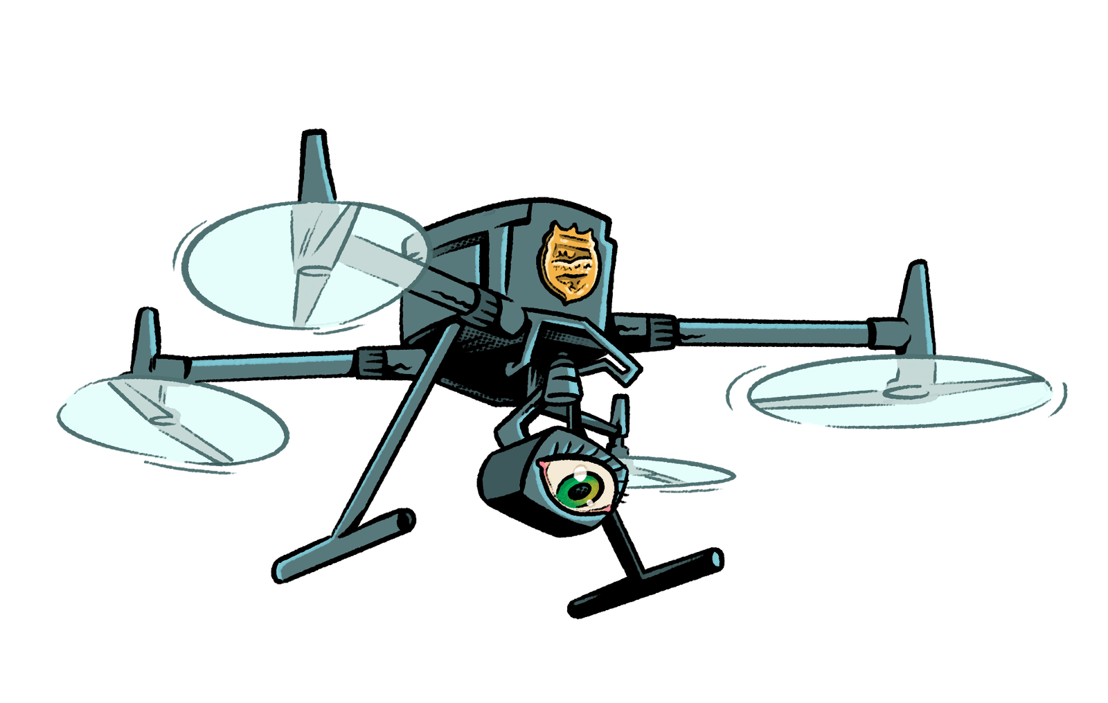 An illustration of a quadrotor drone with an eye and a badge. An illustration of a quadrotor drone with an eye and a badge.