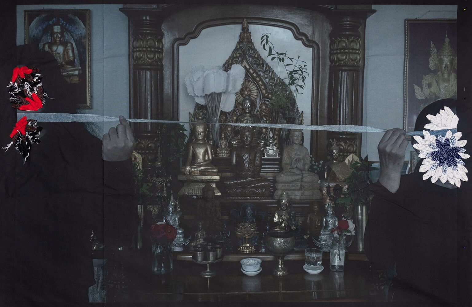 The white string marks the place where Linn Htut, Sai’s father, NLD member
and Chief Minister of Shan State, would have been had he not been detained

				
				
				
				
				
			
		
				
				
				
				
				
				
				
				
				
				
				
				
				
				
				
				
				
				Two months ago, Burmese artist Sai finally received the news he had been waiting for: his application for refugee status in the UK had been approved. He and his wife had been living in turmoil since the morning of 1 February 2021, when the Myanmar military staged a coup d’état against the country’s democratically elected government and established a military junta, arresting thousands of protesters and politicians – including Sai’s father – in the process.
Having spent the last five years fleeing from persecution and attempting to attain justice for his father and his country, Sai, who was nominated for the Index on Censorship Freedom of Expression Award in the Arts category, spoke to Index about the astonishing journey that led him to this point.
Sai came from humble beginnings, hailing from a remote town around 200 miles from the Chinese border. He admitted that his childhood home, which has since been destroyed by an airstrike, was an unlikely place for a future artist to grow up.
			
			
				
				
				
				
			
				
				
			
				
				
				
				
				
				
				
				
				
				
				
				
				
			
				
				
				
				
			
				
				
			
				
				
				
				
				
				
				
				
				
				
				
				
				
				
				
				
				
				“Throughout my childhood we didn’t really have too much electricity or a proper public library,” he told Index. “You can see the lightbulb and it just looked like a tomato, so we used to call lightbulbs tomatoes!
“There was no art, there was not much of a culture.”
Although Sai was an only child with two working parents, money was difficult to come by. The family struggled financially because of what Sai describes as “structural institutional violence by the state”. As a result, his parents were reluctant to see their son being drawn into the arts world.
“They didn’t want me to be an artist,” he said. “When you’re broke, you don’t want your only child to have the least sustainable lifestyle! Whenever I tried to learn music or languages or drawing, my father would initially encourage me but would never support me for the long term.”
Despite their objections, Sai was instantly hooked when at seven years old he got hold of his uncle’s instant camera.
			
			
				
				
				
				
			
				
				
			
				
				
				
				
				
				
				
				
				
				
				
				
				
			
				
				
				
				
			
				
				
			
				
				
				
				
				
				
				
				
				
				
				
				
				
				
				
				
				
				“I can remember when I looked through the viewfinder I felt a sense of liberation,” he said. “Of course, as a kid you don’t know what liberation is, but your heart feels really open.”
His passion was put on hold as his family could not afford a camera growing up, but Sai reacquainted himself with photography in his early twenties while he was training to become a civic educator at the American Center in Myanmar. From there, his love for art grew.
“I transitioned from photography enthusiast to deep into the rabbit hole,” he said. “I found myself experimenting with different forms and concepts, using different media, exploring discrimination and identity.”
This artistic development was suddenly cut short by the military coup in February 2021. His father, Linn Htut was arrested.
			
			
				
				
				
				
			
				
				
			
				
				
				
				
				
				
				
				
				
				
				
				
				
			
				
				
				
				
			
				
				
			
				
				
				
				
				
				
				
				
				
				
				
				
				
				
				
				
				
				Htut was a prominent political figure. Soon after his graduation from dental school and after a foray into political comedy, Htut had become involved in the 1988 Myanmar uprisings, a predominately student movement which led to the emergence of Aung San Suu Kyi.
He remained politically active in opposition and when Suu Kyi’s National League of Democracy party came to power in 2015 he was appointed Chief Minister of Shan state, the largest state in Myanmar which covers almost a quarter of the country.
Like thousands of other political prisoners, Htut was taken by the military to be interrogated and tortured.
“In the first three days [of the coup] he was taken to the military compound, then he was released into house arrest for seven days,” he explained. “During that time I suggested to my father to get out, but he didn’t listen to me; he was eager to show solidarity against the military coup.”
			
			
				
				
				
				
			
				
				
			
				
				
				
				
				
				
				
				
				
				
				
				
				
			
				
				
				
				
			
				
				
			
				
				
				
				
				
				
				
				
				
				
				
				
				
				
				
				
				
				Ten days after the coup started Sai’s father was taken away for good.
Sai’s uncle was arrested on the same day as his father, and his mother was placed in detention. Forced to relocate after his address was made public and unable to help his parents, Sai found other ways to protest against the coup and the oppressive junta.
“I used my small network of artists to create infographics, because during that time of really high stress information got lost really easily,” he said.  “[I was] researching fundamental things like what tear gas is, how you treat it.
“Immediately after the coup, when people were not really preparing for the worst, I was already trying to research gunshot wounds, shields and strategies against police brutality.”
At that point, Sai explained that his focus had moved away from making art and into whatever he could do to help the protest movement.
“I never wanted to create art during that time, it was just ‘how can I be useful?’,” he said. “It would be too egotistical just to create art in the time where you can play a role and serve the people in any way you can.”
			
			
				
				
				
				
			
				
				
			
				
				
				
				
				
				
				
				
				
				
				
				
				
			
				
				
				
				
			
				
				
			
				
				
				
				
				
				
				
				
				
				
				
				
				
				
				
				
				
				During this time, Sai was “hiding in plain sight”, living in a building above a police interrogation centre where arrested protesters were taken, before deciding to break into the military compound where his mother was being held, bringing his camera with him.
“The only thing I can do is to document and I was very adamant to bring a camera inside the compound,” said Sai. “That was a death wish because [you go] through many checkpoints and if you are found with a phone or a camera you will be immediately shot or killed, or taken into an interrogation centre to get tortured or imprisoned.”
Thankfully, he was able to get the camera through undetected by hiding it in his wife’s skirt. The resulting photographs of Sai and his mother demonstrate why he was willing to take such a risk.
“I always wanted to take a family photograph, even before the coup,” he explained. “We didn’t have much of a family portrait together because we didn’t have access to a camera.
“My father is absent due to abduction, but I wanted to materialise that idea anyway, so we left a space for him to encapsulate his presence in the absence.”
			
			
				
				
				
				
			
				
				
			
				
				
				
				
				
				
				
				
				
				
				
				
				
			
				
				
				
				
			
				
				
			
				
				
				
				
				
				
				
				
				
				
				
				
				
				
				
				
				
				After collecting everything he needed, he uploaded the photographs, deleted them off his camera and exited the compound the way he came in. Despite having by his own admission risked his life to perform this act of resistance, Sai was quick to downplay his own courage. 
“Maybe it’s being ADHD?” he laughed. “For me I don’t have many choices, it’s not out of courage or bravery. When hundreds and hundreds of people get killed every day, dying becomes the new normal.
“I tried to visualise it many times. Would I be okay to die right now, at this moment? I think it helps in a way, I already accept it.
“It’s not a unique situation for me. It’s a new normal that Myanmar people as a collective have to go through.”
Fearing persecution, Sai and his wife left Myanmar and have spent several moving from place to place, reaching out to humanitarian organisations and attempting to spread the word about what was happening at home. His father continues to be in prison and his mother is under house arrest. 
			
			
				
				
				
				
			
				
				
			
				
				
				
				
				
				
				
				
				
				
				
				
				
			
				
				
				
				
			
				
				
			
				
				
				
				
				
				
				
				
				
				
				
				
				
				
				
				
				
				In 2023 Sai and his wife relocated to Thailand, where last year one of his exhibitions was censored after Chinese embassy officials demanded that it be shut down. Feeling unsafe in their new home and worried about being deported back to Myanmar, the couple now reside in the UK under refugee status which was granted earlier this year.
With so much distance between him and his home country, Sai said he was able to feel more confident in fighting for his father publicly, even dropping the mask that he had previously used to shield his identity. He credits those who have stood in solidarity against oppressive authoritative networks for helping him to publicly advocate for his father and the tens of thousands of political prisoners held in Myanmar.
“I have managed to meet a lot of individuals like Index on Censorship, Hong Kong activists, artists, researchers, who have been very supportive and shown solidarity,” said Sai.
“People may think that it doesn’t matter, but it does matter a lot.”
			
			
				
				
				
				
			
				
				
					
	
	
			
			
					
				
				
				
				READ MORE