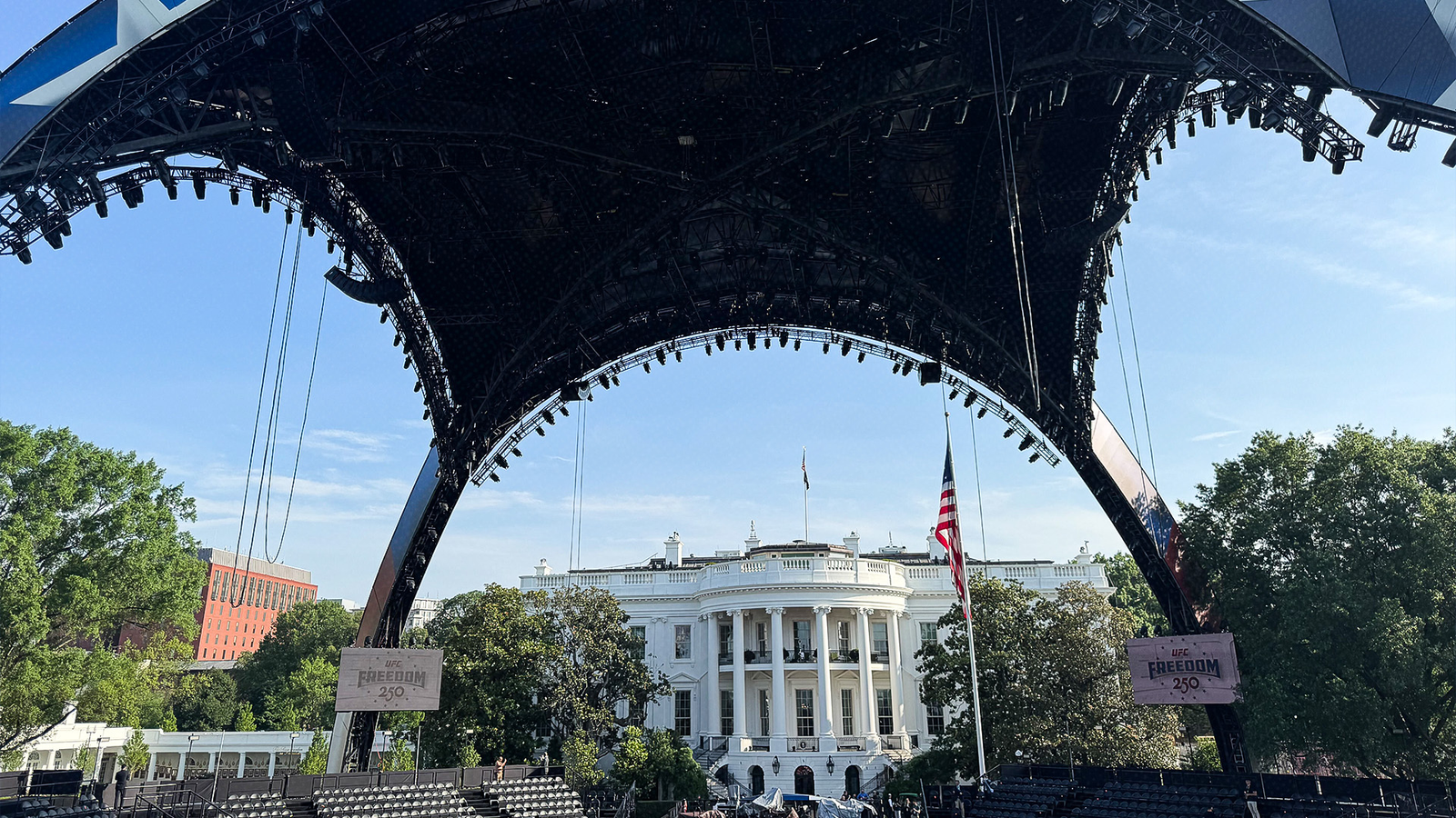 A photo of the UFC Freedom 250 event site with the White House in the background