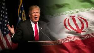 President Donald Trump and the flag of Iran