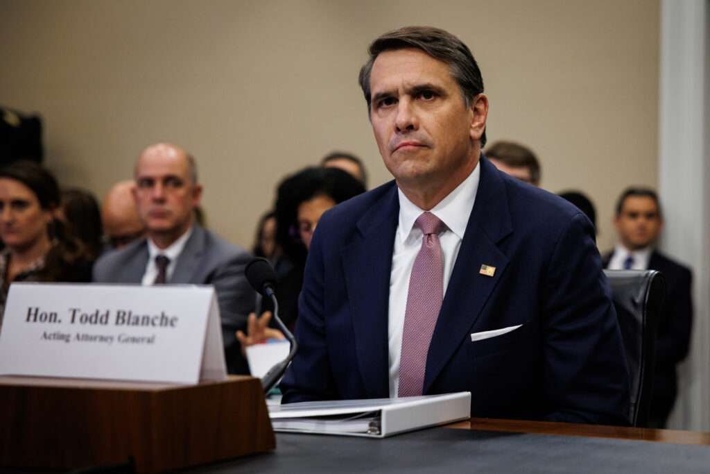 Acting U.S. Attorney General Todd Blanche arrives to testify before the Subcommittee on Commerce, Justice, Science, and Related Agencies, House Committee on Appropriations, during an oversight hearing on the U.S. Department of Justice on June 2, 2026 in Washington, D.C. 