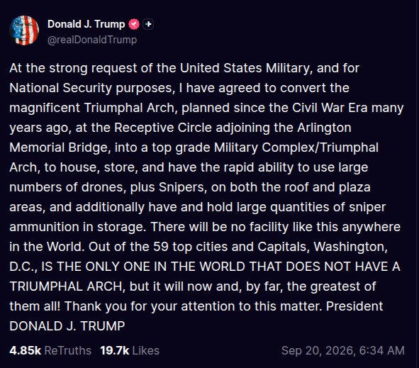 Trump Says Arch Must Be Built Because We Need Somewhere To Store Our Precious ‘Sniper Ammo’ Trump Says Arch Must Be Built Because We Need Somewhere To Store Our Precious ‘Sniper Ammo’